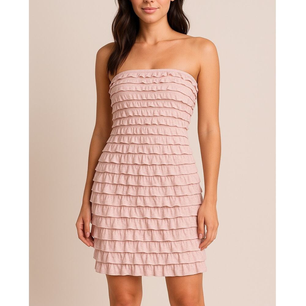 Express Strapless Ruffled Dress - Blush Pink - Size Medium